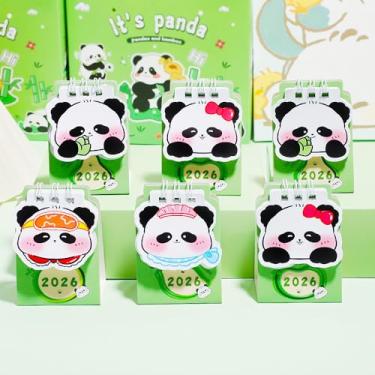 Imagem de Mini calendário de mesa 2026 com desenho fofo de panda para uso diário, mini decorações de mesa decorativas para mesas, calendários de mesa em pé, estilo aleatório (8 x 5,6 x 4 cm)