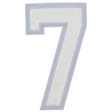 Imagem de 1 patch de número de chenille branco de 25,4 cm, aplique de ferro para roupas, jaquetas, mochilas, adesivos de número grande estilo universitário par com adesivos de letras universitárias (branco 7)