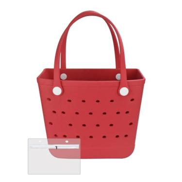 Imagem de Urvczza Bolsa de praia de borracha, bolsa feminina à prova d'água, para viagens, piscinas e academias, Vermelho/M, Medium, Bolsa de praia à prova d'água