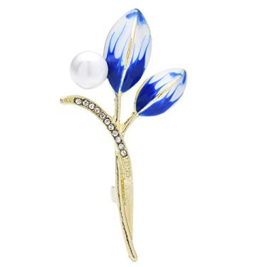 Imagem de Yalych Broche Festa de Casamento Joias Esmalte Tulipa Broches para Mulheres Unissex Pérola Flor Bud Festa Escritório Broche Broche Presentes Broches (Cor: Azul)