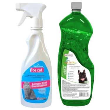 Imagem de Kit 1 Limpa Xixi Enzimático Gato 500ml + 1 Desinfetante 2L - Herbal - Be Dog