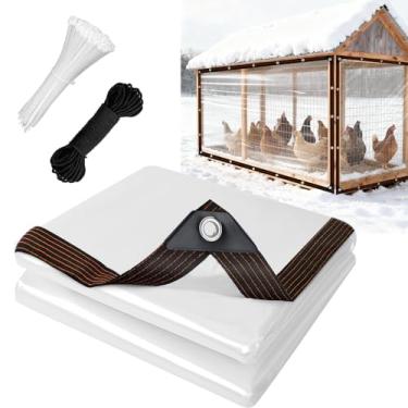 Imagem de UNIFAMILY Capas de galinheiro para o inverno, lona transparente para galinheiro, capa de corrida de galinhas à prova d'água com corda e abraçadeira, capa de isolamento à prova de vento para inverno