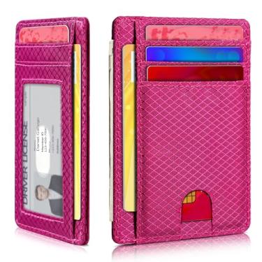 Imagem de Carteira minimalista para homens e mulheres, bolso frontal fino para viagem, bloqueio RFID, carteira de nylon resistente à água para identidade e dinheiro, Rosa, Minimalista