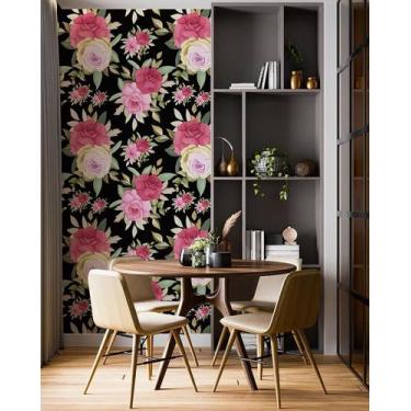 Imagem de Papel De Parede Adesivo Azulejo Preto Com Rosas 2,80M - Plimshop
