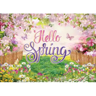 Imagem de Olá primavera pano de fundo de borboleta flor primavera para fotografia fundo floral colorido para decoração de aniversário chá de bebê festa (10 x 8FT(300 x 240 cm)