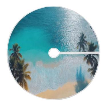 Imagem de Blueangle Saia de árvore de Natal de praia tropical de 120 cm - poliéster macio e resistente a rugas, decoração de férias para festas de Natal, árvore festiva e decoração de casa (599)