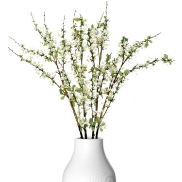 Imagem de Hanycon 4 ramos artificiais de salgueiro com flor, 80 cm de toque real, flores brancas falsas para casamento, buquê de noiva, mesa de centro de mesa, decoração ao ar livre