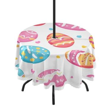 Imagem de Blueangle Toalha de mesa redonda impermeável com ovos de Páscoa de 152 cm com orifício para guarda-chuva - Tecido resistente à prova de sol para todos os climas para pátio, acampamento, piquenique(103