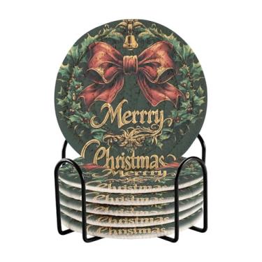 Imagem de Blueangle Porta-copos de guirlanda de Natal de 6 peças - tecido redondo super absorvente para proteção de mesa e decoração de casa (491)