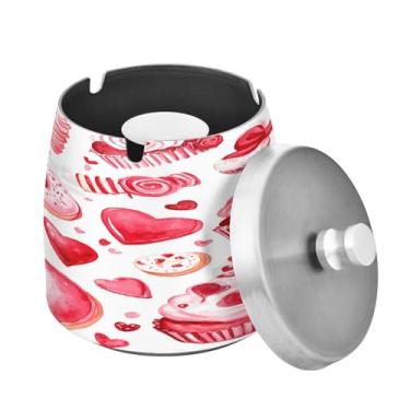 Imagem de Blueangle Cinzeiro para cupcakes de Dia dos Namorados com tampa para cigarros, à prova de vento/chuva, aço inoxidável, sem fumaça, inodoro, cinzeiro para uso interno ou externo (136)