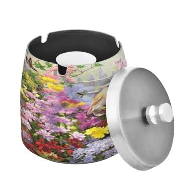 Imagem de Blueangle Cinzeiro colorido para jardim de pássaros com tampa para cigarros, à prova de vento/chuva, aço inoxidável, sem fumaça, inodoro, cinzeiro para uso interno ou externo (387)