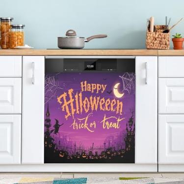 Imagem de ATTX Capa magnética Happy Halloween Night para lava-louças, 58,4 cm C x 66 cm A, decoração da capa da máquina de lavar louça, decalques para armário doméstico e eletrodomésticos adesivos #194