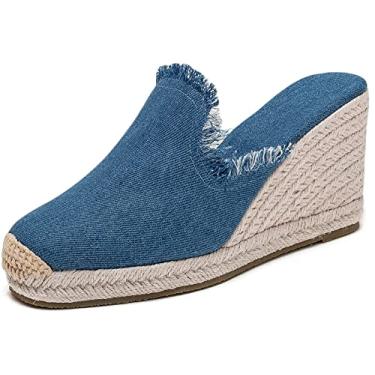 Imagem de U-lite Sandálias femininas plataforma plataforma alpargatas sem cadarço para o verão, Azul, 38