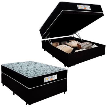 Imagem de Cama Box Baú Casal Suede + Colchão Molas Ensacadas SerenePrime Sonnolux 138x188x69 Preto