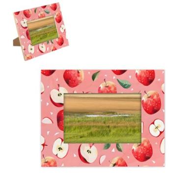 Imagem de hongjinglin Porta-retrato de 12,76 x 17,78 cm, molduras fofas de madeira e maçã com tapete para parede e mesa, para decoração de casa e amigos da família, ideias de presente de casamento