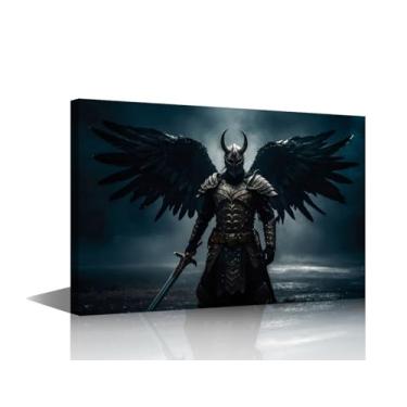 Imagem de TUMOVO Decorações de parede de fantasia Guerreiro com uma máscara e imagens de asas grandes para sala de estar Samurai Warrior Home Decor Posters e impressões de arte para paredes de casa emoldurado