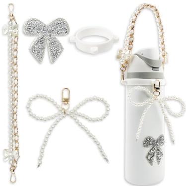 Imagem de Acessórios para garrafa de água 680.4 g 947.2 g 1,134.0 g, alça de alça e decorações de encantos de arco de borboleta, serve para garrafas infantis grátis e copo de café, também para acessórios