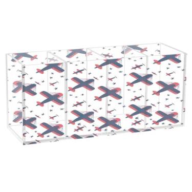 Imagem de Qilmy Lindo porta-canetas de acrílico para aviões de desenho animado, 3 compartimentos, porta-lápis transparente para mesa, organizador de pincéis de maquiagem, copo organizador de lápis para material