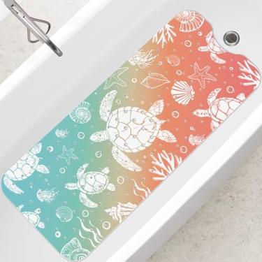 Imagem de SHUCHING Tapete de banho adulto para banheira antiderrapante 101 x 40 cm, tapete de banheira extra longo, antiderrapante, tapete de chuveiro para banheiro, sem mofo, lavável na máquina, tartaruga