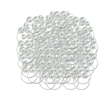 Imagem de Kit de 100 Anéis para Guardanapos com Pérola Dupla Argola Dourada ou Prata 4 x 3 cm (100 Pçs Anel Pérolas/Prata)