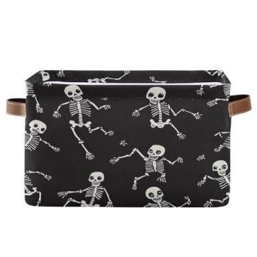 Imagem de Wassud Esqueletos dançantes caixa de armazenamento dobrável de lona com alças, cesta organizadora dobrável para armário, banheiro e decoração de casa, 35 x 25 x 20 cm, 1 pacote