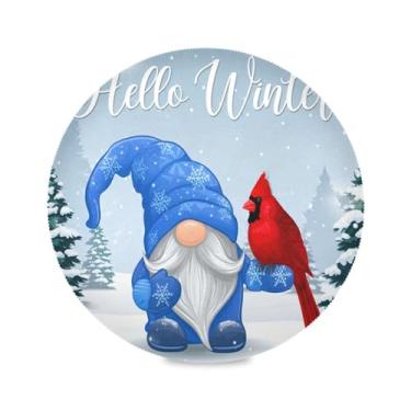 Imagem de Wassud Jogo americano tapete redondo de gnomo e pássaro para cozinha e jantar tapetes laváveis resistentes ao calor decoração de mesa 39 cm