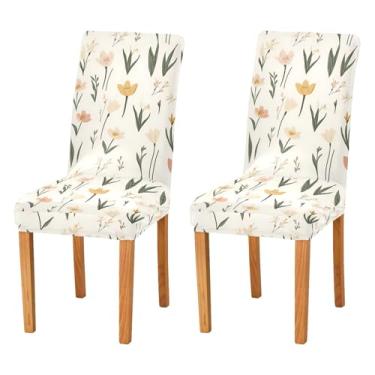 Imagem de Wassud Capas de cadeira para sala de jantar vintage floral stretch capa de cozinha protetor de assento lavável conjunto de 2