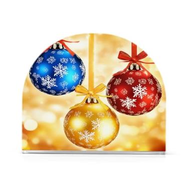 Imagem de Qilmy Porta-guardanapos de acrílico com bola de Natal lindamente colorida, porta-guardanapos para mesas cozinha restaurante decoração de casa, suporte decorativo moderno para guardanapos de coquetel
