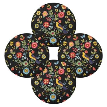 Imagem de Wassud Jogo americano conjunto de 4 tapetes redondos de pássaros exóticos para cozinha e jantar tapetes laváveis resistentes ao calor decoração de mesa 39 cm