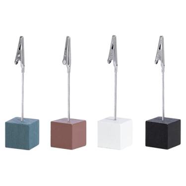 Imagem de 4 suportes quadrados para notas, clipes de papel, porta-cartões de mesa de metal, com botão de crocodilo, porta-notas de papel, adequado para escritórios domésticos (preto, branco, café claro e cinza