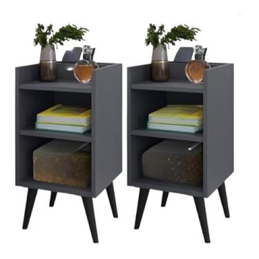 Imagem de Mesa De Cabeceira Com Compartimentos De Armazenamento E Suporte Para Celular, Adequada Para Quartos(Kit Max Cinza)