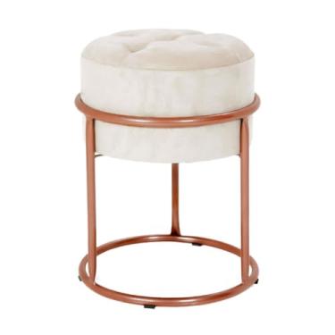 Imagem de Puff Banqueta de Ferro com Argola - Decoração para Quarto, Sala, Penteadeira e Ambientes Modernos puff redondo para Quarto, Sala e Penteadeira em Ambientes Modernos(ROSE GOLD E BEGE)