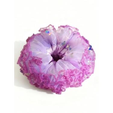 Imagem de Fitas de cabelo de flores para mulheres, faixas de cabelo de renda com lantejoulas, suportes de rabo de cavalo, laços elásticos de cabelo, acessórios de cabelo para festas, uso diário