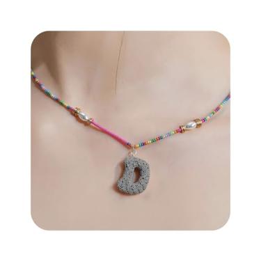 Imagem de ZShireeyBlackey Colar de contas coloridas com inicial para mulheres, colar de letras de bolhas personalizado com miçangas para meninas, gargantilhas boêmias, joias e presentes, Resina, Sem Pedra