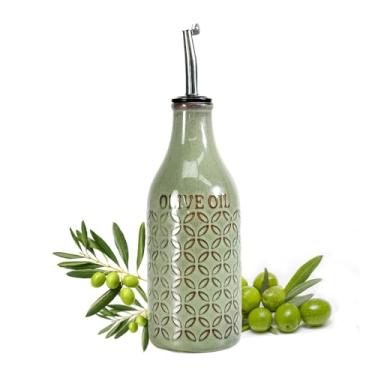 Imagem de KXZ Garrafa dispensadora de azeite de oliva de cerâmica de 540 ml para cozinha, galheteiro de azeite e vinagre de grande capacidade com bico de aço inoxidável, recipiente de óleo de 540 ml com alça