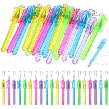 Imagem de Lemecima Conjunto de 60 mini canetas de chaveiro com tinta azul de 1,0 mm, ponta ousada, acessórios de carretel de crachá esferográficas coloridas para escritório, enfermeira, material de escrita
