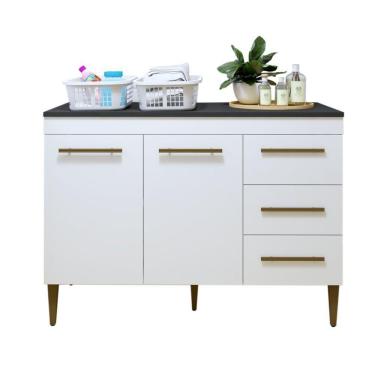Imagem de Lavanderia Modulada Petrópolis Balcão 2 Portas 3 Gavetas - Kaiki Móveis Branco
