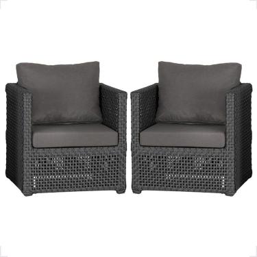 Imagem de 2 Poltronas Madri Alumínio Corda Náutica Estofado 11 Trama Preto