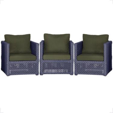 Imagem de 3 Poltronas Madri Alumínio Corda Náutica Estofado 13 Trama Azul