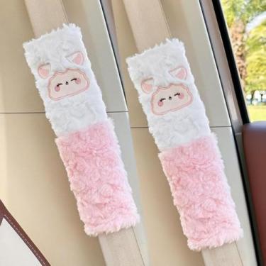 Imagem de 2 capas de cinto de segurança de carro, capa protetora fofa de pelúcia de inverno, bonita e prática, adequada para todos os cintos de segurança (ovelhas)