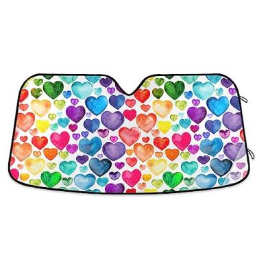 Imagem de Viseiras de sol de carro multicoloridas de corações para para-brisas, persianas de carro para janelas dianteiras, proteção UV de carro, para caminhão, SUV, carro mantenha fresco