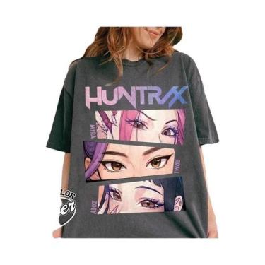 Imagem de Camiseta O-Neck Y2K Retro Lavada Kpop Demon Hunters Huntrix 2025, 130,