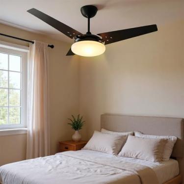 Imagem de Ventilador de Teto Lustre Borda Infinita Pás MDF LED Amarelado 3000K Beltempo Mira 220V (Preto/Preto)