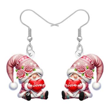 Imagem de DALANE Presentes de dia dos namorados para ela, brincos de gnomo engraçados, presentes românticos de gnomos para decoração feminina, joias pendentes de acrílico para namorada, Medium, Acrílico Aço