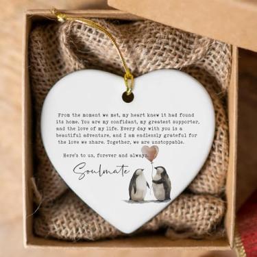 Imagem de Presente de lembrança Mate - Ornamento de porcelana com palavra, fita dourada, casamento combinando, presente de Natal, casamento, presente de aniversário - decoração romântica significativa