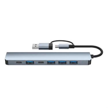 Imagem de Adaptador de transferência de dados USB 3.0 de alta velocidade 7 em 1, expansão multiportas com conectores tipo C e USB-A