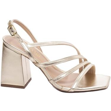 Imagem de SANDALIA FEMENINA TORRICELLA NAPA METALIZADO OURO LIGHT SALTO GROSSO FIVELA DE AJUSTE NA COR PRATA, NÚMERO 38