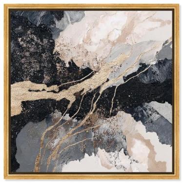 Imagem de Arte de parede dourada com impressão em tela Golden Fracture I por Art Remedy, moldura dourada, 76 x 76 cm