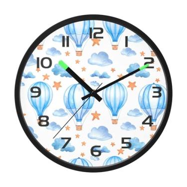 Imagem de CEBUGI Relógio de parede com luz noturna de 30,5 cm que brilha no escuro com sensor de voz, balões de ar quente, relógios de parede operados por bateria para decoração de quarto e sala de estar