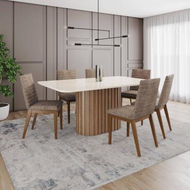 Imagem de Conjunto Mesa Solana 160cm com Vidro 06 Cadeiras Elena Marrom/Off White/Cacao